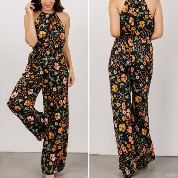 Baltic Born Pants - BALTIC BORN Mallory High Neck Self Tie Jumpsuit in Black Vintage Floral NWT Sz L